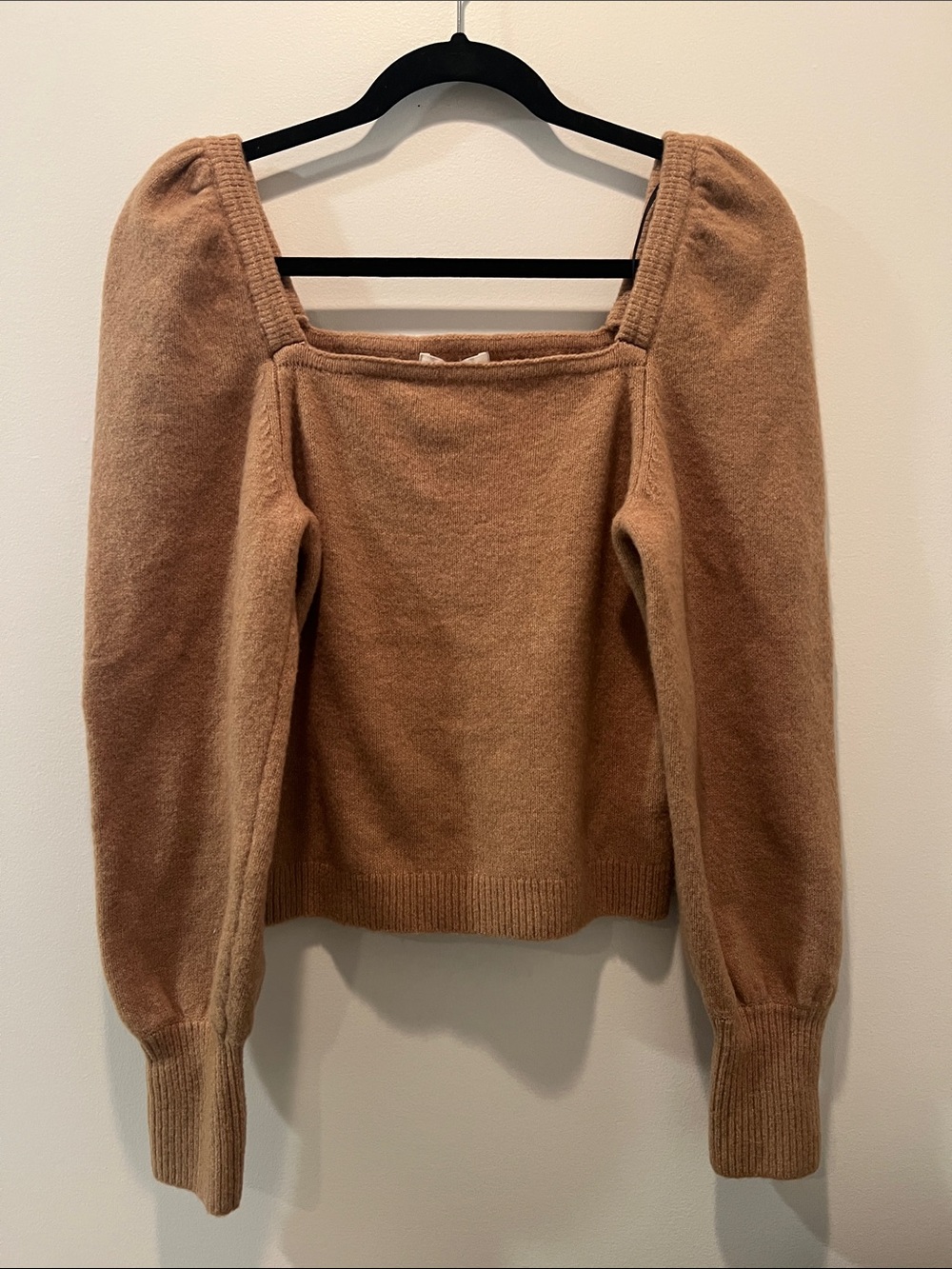 H&M tan puff sleeve square neck sweater